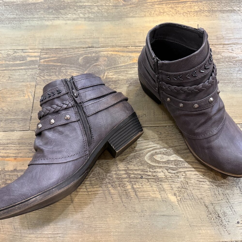 Rampage Women's Tabitha Triple Buckle Charcoal Ankle Boots Size 7M